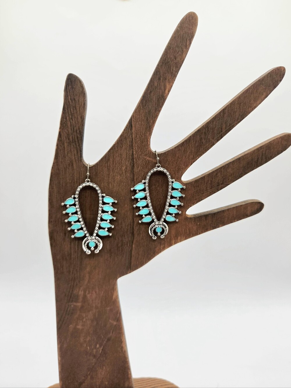Turquoise Squash Blossom Dangle Earrings